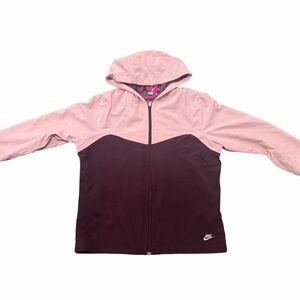 Nike Pink Burgundy Colorblock Hooded Windbreaker Jacket Women’s M